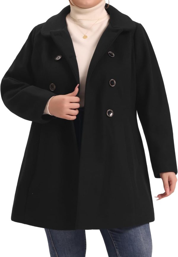 Agnes Orinda Plus Size Coat for Women Peter Pan Collar Double Breasted Winter Warm Coats with Pockets