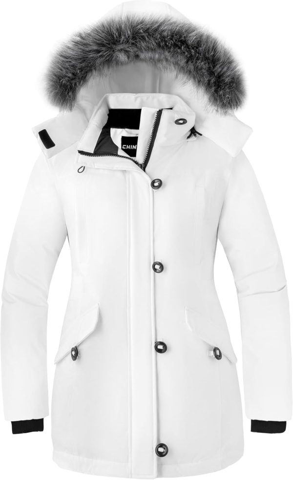 CHIN·MOON Women's Winter Coat Waterproof Thicken Parka Warm Snow Jacket with Removable Hood