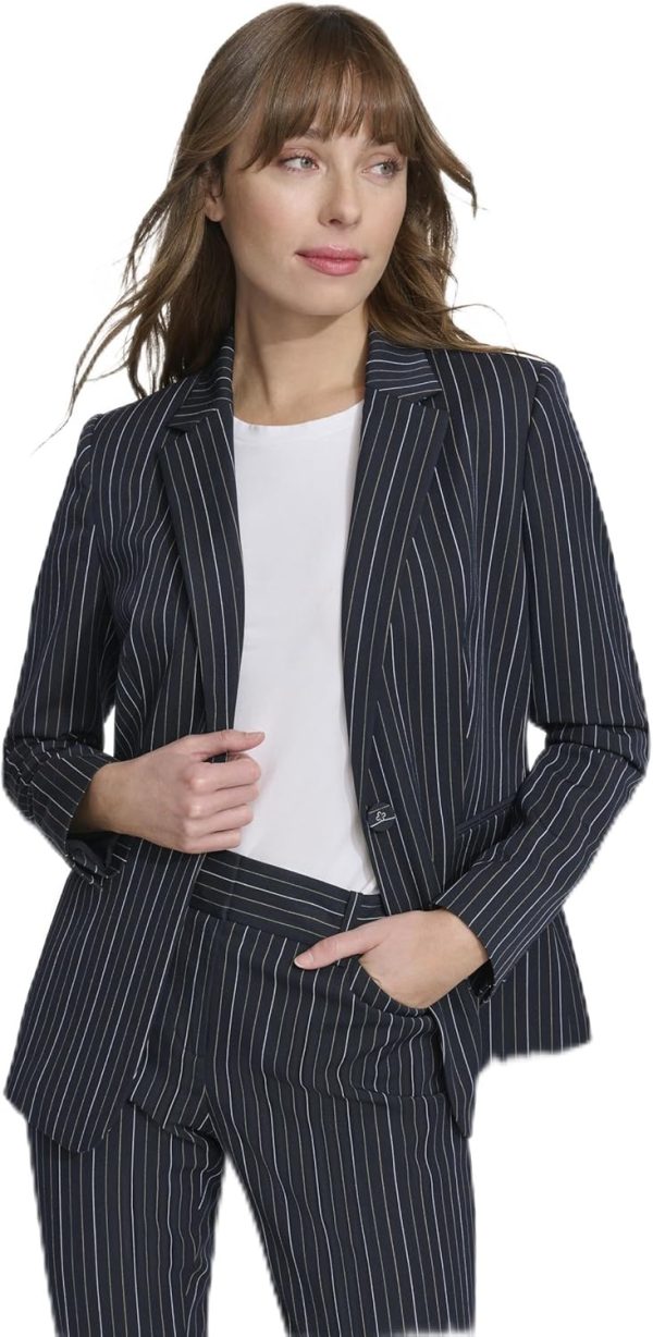 Tommy Hilfiger Women's Pinstripe Puff Sleeve Blazer